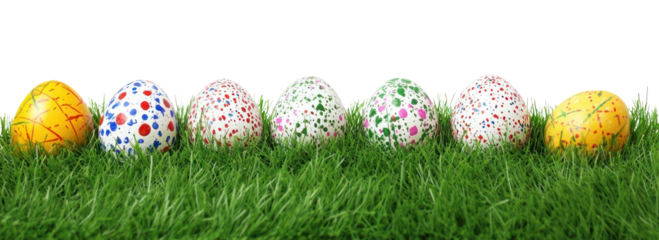 PNG A group of easter eggs patterns green grass.