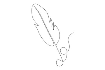 Bird feather Continuous one line art drawing  of outline line vector illustration with white background