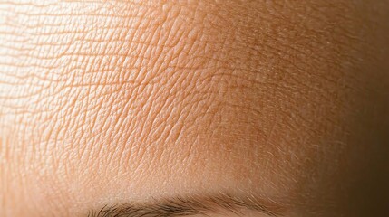 Fototapeta premium Facial skin texture concept. Hyperreal macro photography of forehead wrinkles, fine texture of aged skin, high contrast, natural lighting, minimalist composition