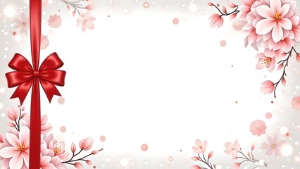 Obraz premium Red Flower Frame with Floral Design and Pink Blossom Background
