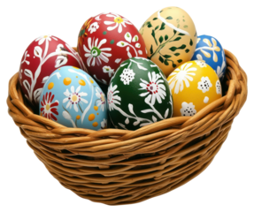 PNG Easter basket eggs painted traditional.