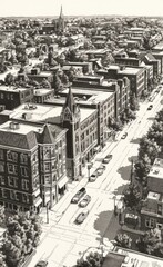 Urban Aerial View of a Historical District