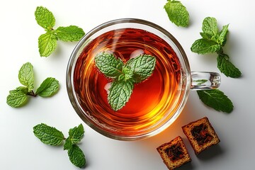 A refreshing cup of tea with mint leaves perfect for a relaxing moment