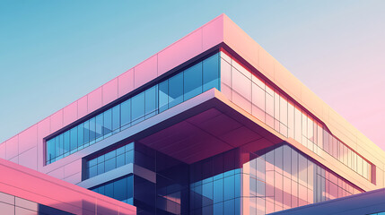 Fototapeta premium Illustration of a corporate office building exterior with modern architectural design 