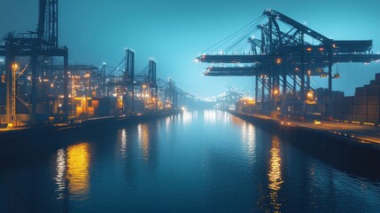 Obraz premium Shipping ports, automation and cargo cranes, 3D illustration.