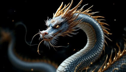 Majestic Gold and Blue Dragon Digital Art Wallpaper