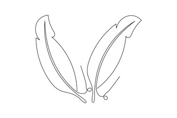 Bird feather Continuous one line art drawing  of outline line vector illustration with white background