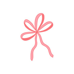 Nice bow doodle illustration. Cute thin pink ribbon. Template for banner, packaging, postcard, website. Hand drawn illustration isolated on white background.