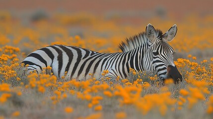 Resting Zebra Amidst Orange Blossoms