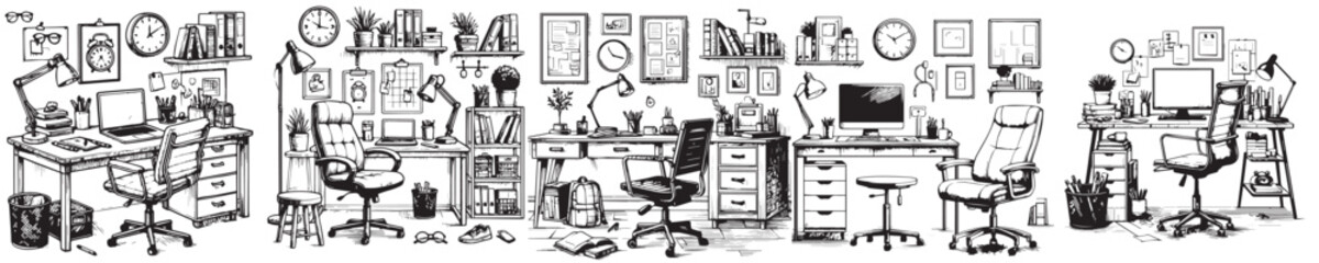 Vector collection of computer set up silhouettes