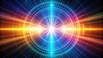 Radiant energy waves radiate outward from a central point emitting electromagnetic spectrum across visible and invisible frequencies , radiation, electromagnetic spectrum