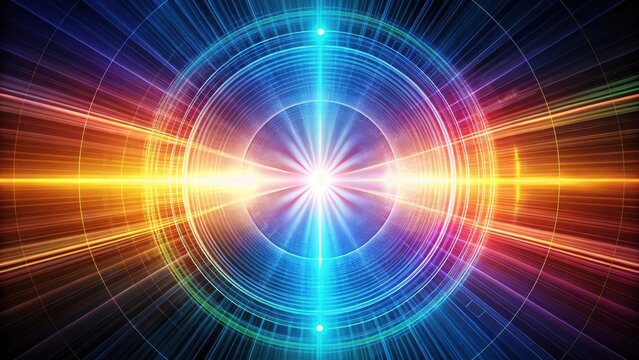 Radiant energy waves radiate outward from a central point emitting electromagnetic spectrum across visible and invisible frequencies , radiation, electromagnetic spectrum