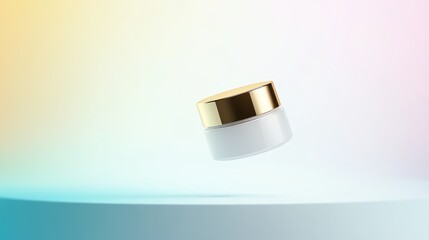 Floating Cosmetic Cream Jar with Elegant Gold Lid Design