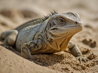 Obraz premium Bearded Dragon Close Up in Desert Habitat with Unique Scaled Texture