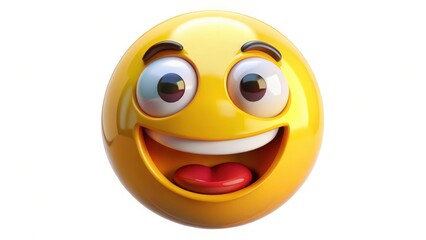 Fototapeta premium A whimsical, high-resolution 3D emoji with a crazy expression, isolated against a pure white backdrop. Aerial perspective.