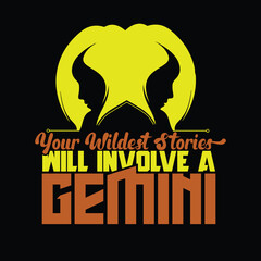 Gemini Zodiac Typography Design with Wild Stories Quote
