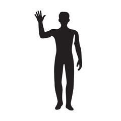 Person waving silhouette in a welcoming pose for artwork - waving person silhouette - waving person vector - waving person illustration - waving silhouette - waving vector
