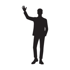 Silhouette of a waving person for greetings and gestures - waving person silhouette - waving person vector - waving person illustration - waving silhouette - waving vector
