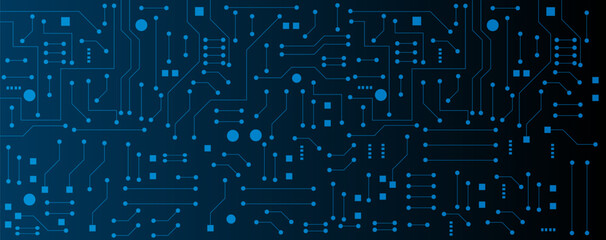 Blue circuit electronic or electrical line with circle engineering technology concept vector background