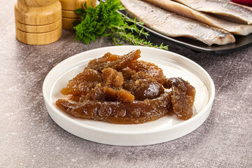 Herring roe snack in the plate