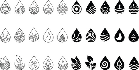 Water drop logo icon design Silhouette and outline vector.