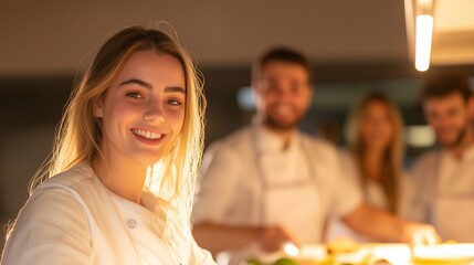 family of four preparing meal in modern kitchen laughing and having fun 