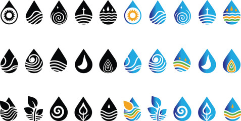 Water drop logo icon colouring and silhouette vector.