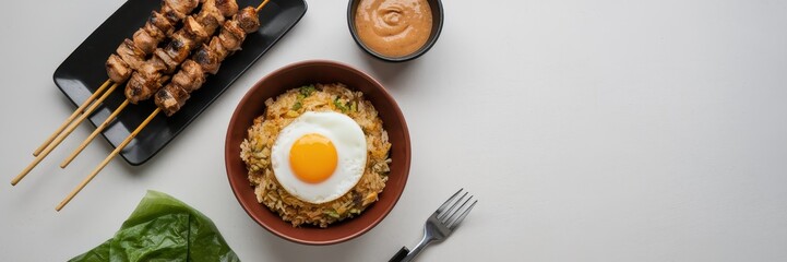 Delicious Asian Cuisine Featuring Fried Rice and Satay