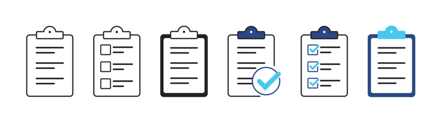 Clipboard icons set. Quality check line sign. Checklist flat line icon. Form icon.