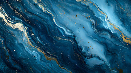 un fondo con textura de efecto marmol en varios tonos de azul con detalles en dorado lineas en movimiento diseño abstracto para cuadro decorativo