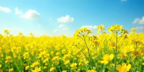 Vibrant Yellow Wildflowers Blooming Under a Sunny Sky in a Lush Meadow