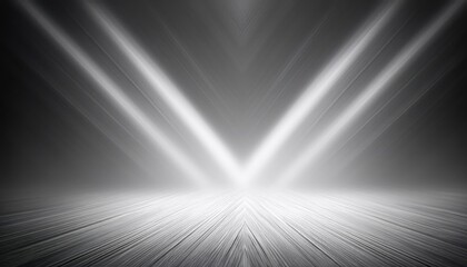 Striking Abstract Panorama with Silver Light Patterns on Gray Floor and Wall, Featuring a Gradient of White to Dark Tones, Ideal for Modern Art and Minimalist Design.
