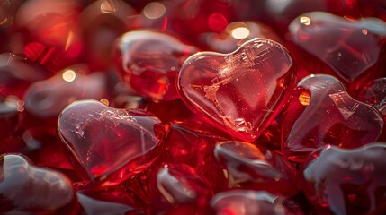 Collection of Shiny Red Glass Hearts for a Love-Themed Decoration