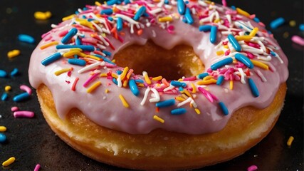 Delicious Pink Donut with Rainbow Sprinkles: A Delightful Close-up
