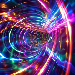 Vivid Neon Light Tunnel with Dynamic Swirling Motion