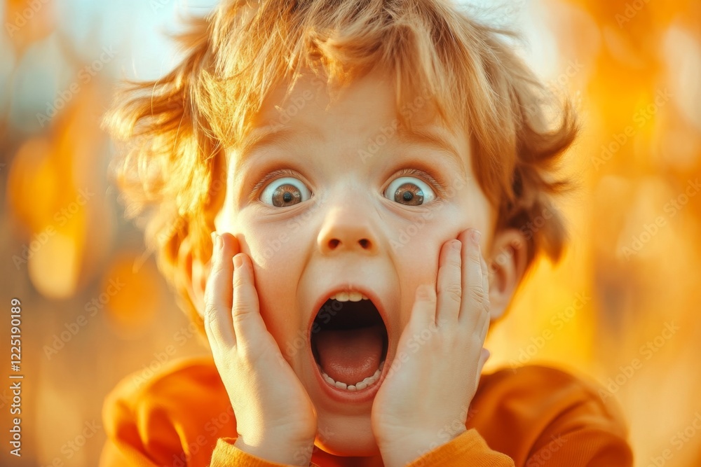 Poster a close-up of a person face with their eyes wide and mouth open in excitement, their hands clasped o