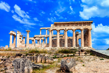 antique temple of Orfeas in Aegina island, Greece travel and landmarks . the prototipe of...
