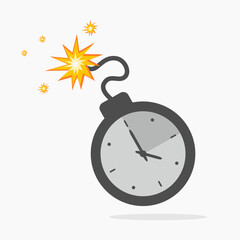 Bomb with a burning fuse and timer. Time bomb, and rolling deadline concept. Time bomb concept vector flat illustration designed in cartoon flat style.