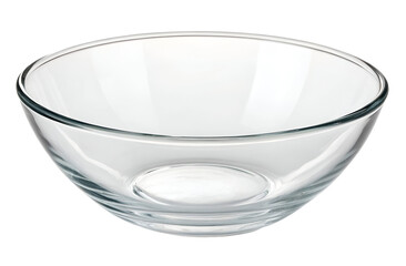 A clear glass bowl with a smooth, rounded shape, ideal for serving or mixing food.