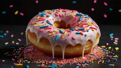 Glazed Donut Delight: Vibrant Sprinkles and Melted Icing