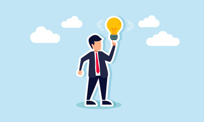 A businessman spinning a lightbulb, illustration of brainstorming to generate business ideas and innovations