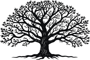 black silhouette tree isolated on white background 