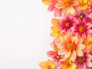 Beautiful border with Dahlia flowers on a white background, with space for text or design