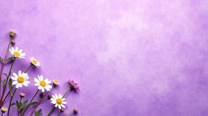 Naklejka premium Lilac Background with Delicate White and Purple Flowers Arranged in a Corner