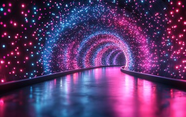 Dynamic Neon Grid Converging Towards Vanishing Point with Retro 80s Vibes