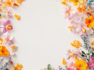 Obraz premium colorful flower border with Orchid on a white background, with space for text or design