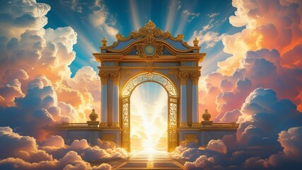 Golden Celestial Gate: A Heavenly Archway in Dramatic Cloudscape