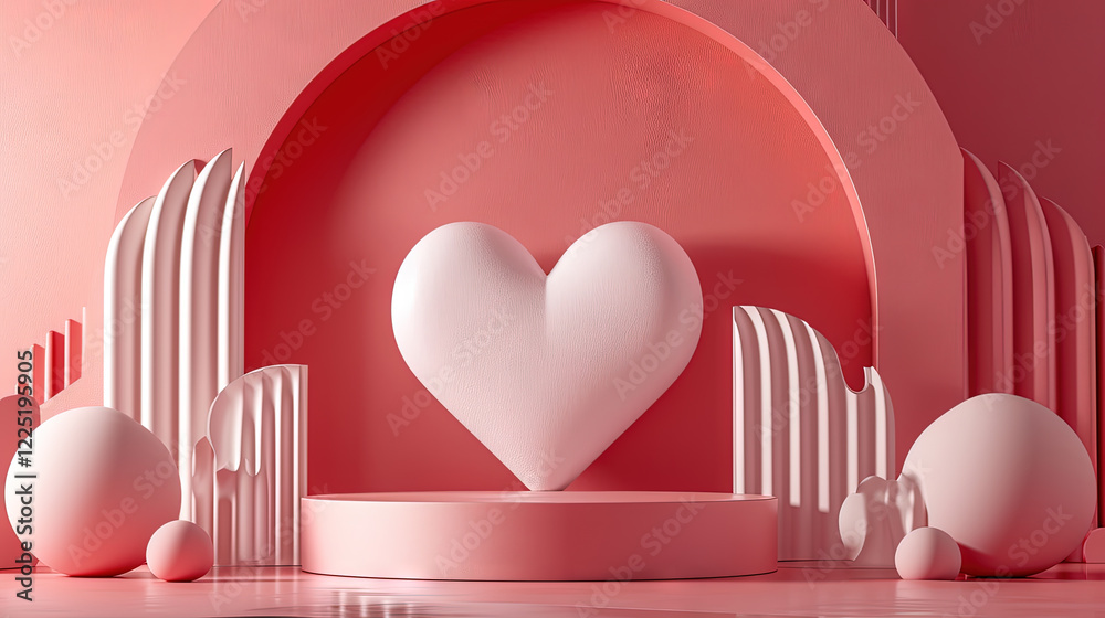 Poster valentine day abstract composition with heart in 3d style.