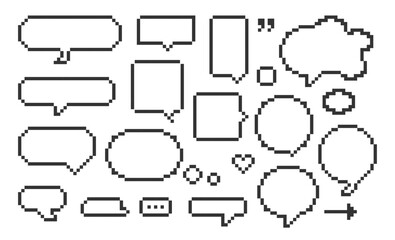 Speech bubble, chat box cloud, digital message frame, comic dialogue balloon in retro pixel style