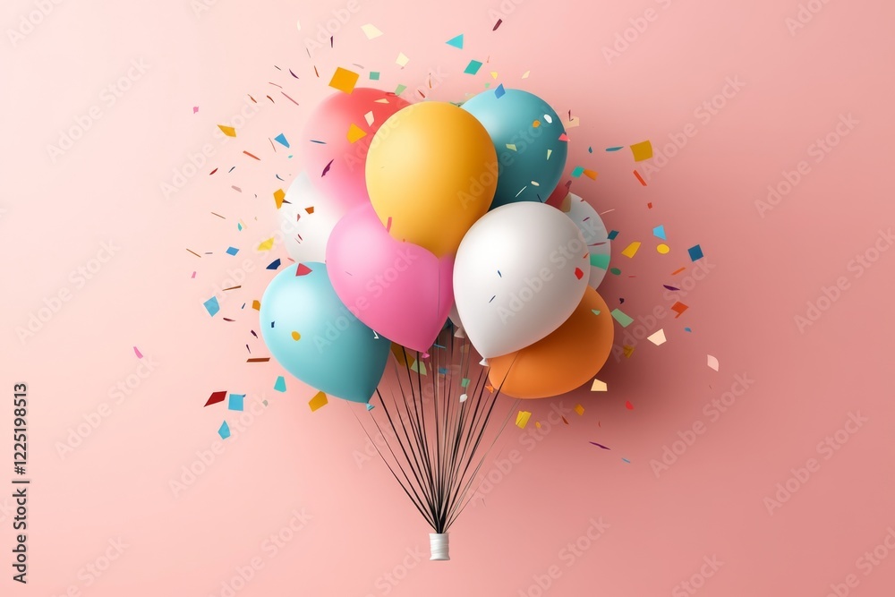 Aufkleber A flat design of a balloon popping with confetti bursting outward, using simple geometric shapes and vibrant colors to represent thrill